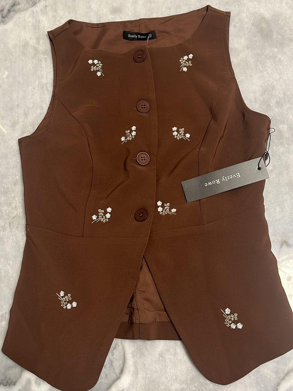 Everly Rowe Brown Embroidered Button Vest